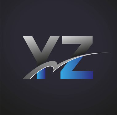İlk harf YZ logotype şirketinin adı mavi ve gri renkli desenli. iş ve şirket kimliği için vektör logosu.