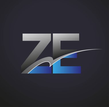 İlk harf ZE logotype şirketinin adı mavi ve gri renkte. iş ve şirket kimliği için vektör logosu.