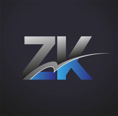 İlk harf ZK logotype şirketinin adı mavi ve gri desenli. iş ve şirket kimliği için vektör logosu.