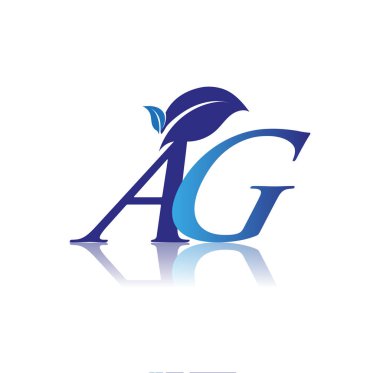 Yaprak logolu ilk harf AG, mavi renk doğa ve çevre logosu. iş ve şirket kimliği için vektör logosu.