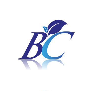 Yaprak logosu, mavi renk doğa ve çevre logosu olan ilk harf BC. iş ve şirket kimliği için vektör logosu.