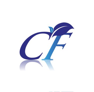Yaprak logolu ilk harf CF, renkli mavi doğa ve çevre logosu. iş ve şirket kimliği için vektör logosu.