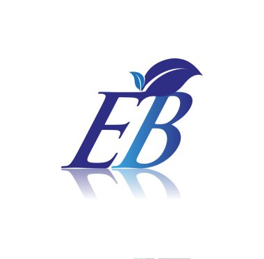 Yaprak logosu olan ilk harf EB. Renkli mavi doğa ve çevre logosu. iş ve şirket kimliği için vektör logosu.