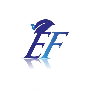 Yaprak logolu ilk harf EF, renkli mavi doğa ve çevre logosu. iş ve şirket kimliği için vektör logosu.
