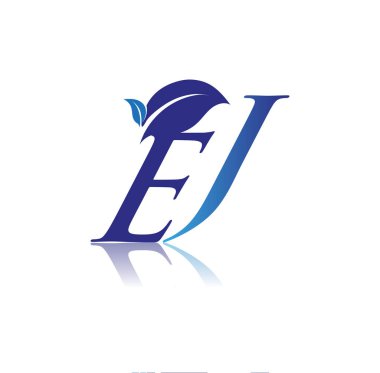 Yaprak logolu ilk harf EJ, mavi renk doğa ve çevre logosu. iş ve şirket kimliği için vektör logosu.