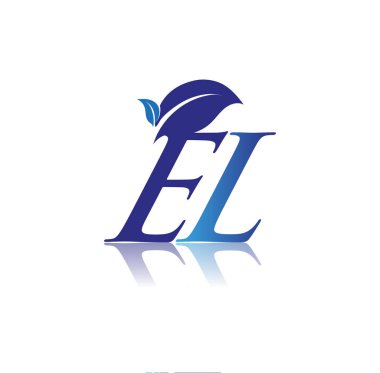 Yaprak logosu olan baş harf EL, mavi renk doğa ve çevre logosu. iş ve şirket kimliği için vektör logosu.
