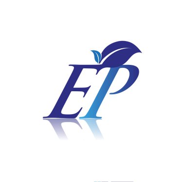Yaprak logolu ilk harf EP, renkli mavi doğa ve çevre logosu. iş ve şirket kimliği için vektör logosu.