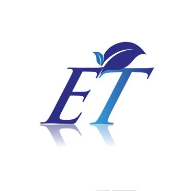 Yaprak logolu ilk harf ET, renkli mavi doğa ve çevre logosu. iş ve şirket kimliği için vektör logosu.