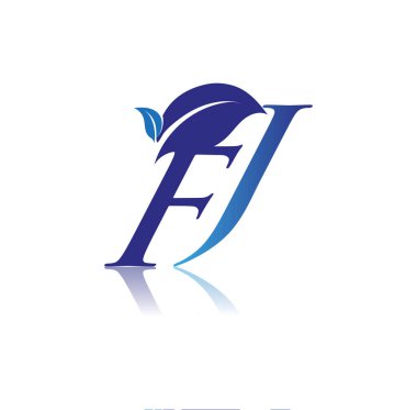 Yaprak logolu ilk harf FJ, mavi renk doğa ve çevre logosu. iş ve şirket kimliği için vektör logosu.