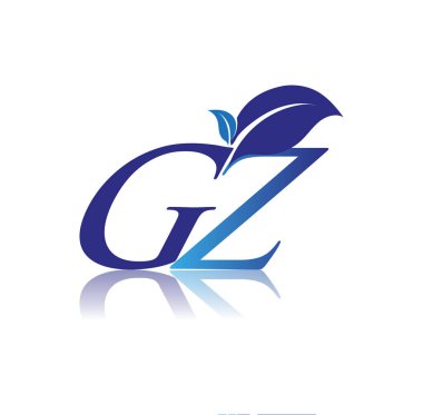 Yaprak logolu ilk harf GZ, renkli mavi doğa ve çevre logosu. iş ve şirket kimliği için vektör logosu.