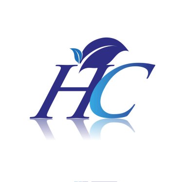 Yaprak logosu, mavi renk doğa ve çevre logosu olan ilk Harf HC. iş ve şirket kimliği için vektör logosu.