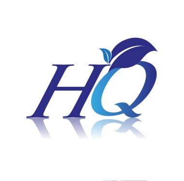 Yaprak logosuna sahip Harf Karargahı. Renkli mavi doğa ve çevre logosu. iş ve şirket kimliği için vektör logosu.