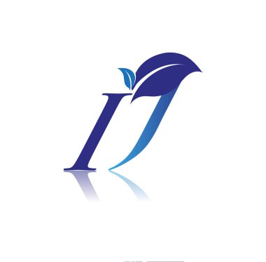 Yaprak logolu ilk harf IJ, mavi renk doğa ve çevre logosu. iş ve şirket kimliği için vektör logosu.