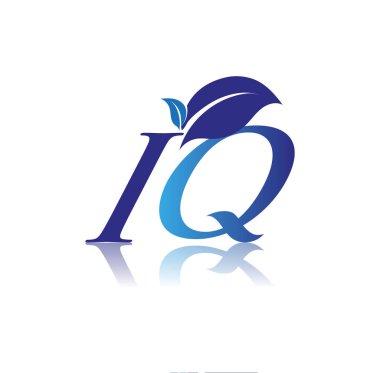 Yaprak logolu Harf IQ 'su, mavi renk doğa ve çevre logosu. iş ve şirket kimliği için vektör logosu.