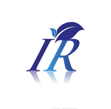 Yaprak logolu ilk harf IR, renkli mavi doğa ve çevre logosu. iş ve şirket kimliği için vektör logosu.