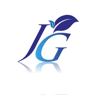 Yaprak logolu ilk Harf JG, renkli mavi doğa ve çevre logosu. iş ve şirket kimliği için vektör logosu.