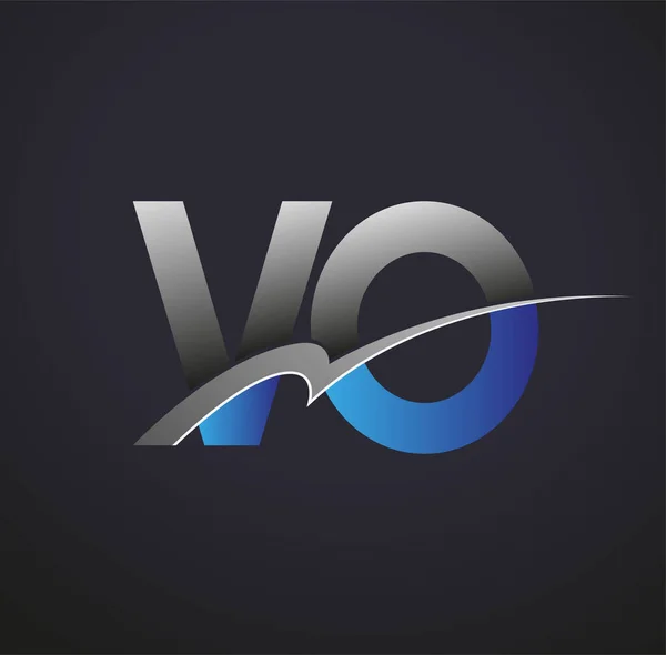 最初的字母Vo标志公司的名称有色蓝色和灰色Swoosh设计 企业和公司标识的矢量标识 — 图库矢量图片