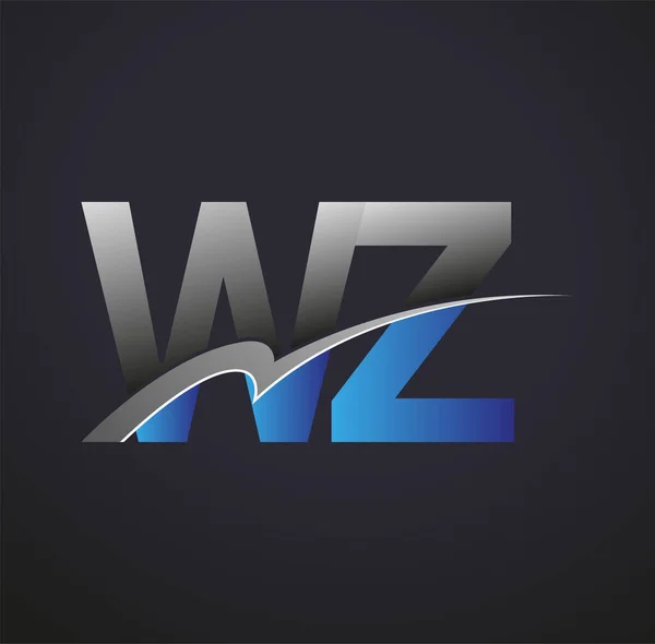 最初的字母Wz标识公司的名称是蓝色和灰色的Swoosh设计 企业和公司标识的矢量标识 — 图库矢量图片