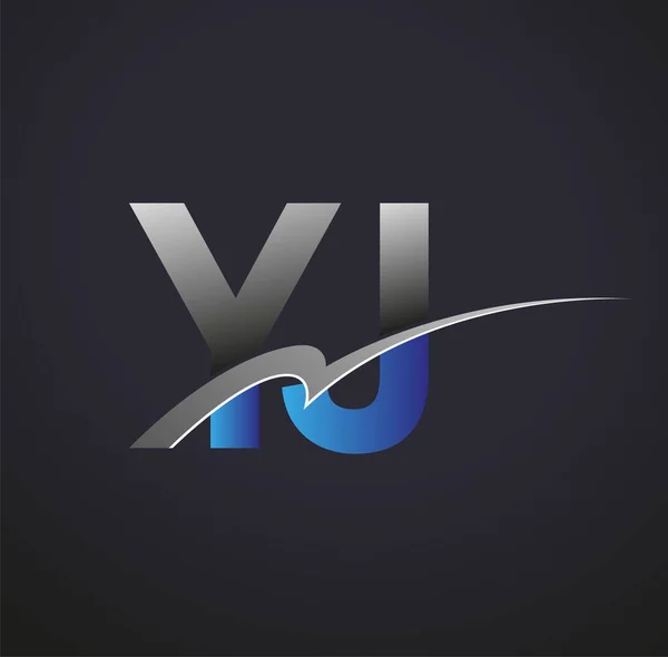 最初的字母Yj标志公司的名称是蓝色和灰色的Swoosh设计 企业和公司标识的矢量标识 — 图库矢量图片