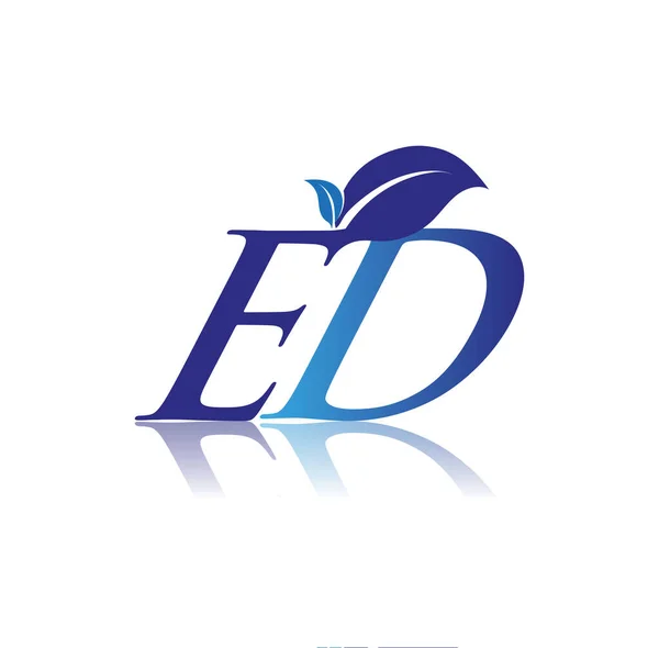頭文字Ed葉のロゴ 色の青の自然と環境のロゴと ビジネスと会社のアイデンティティのためのベクトルロゴ — ストックベクタ