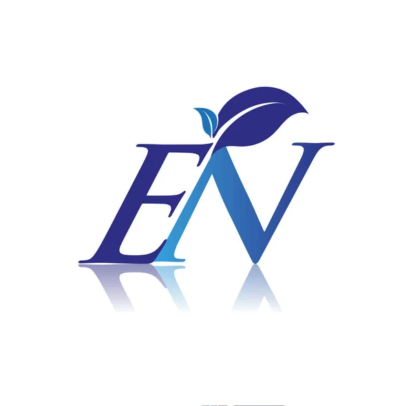 Lettre Initiale Avec Logo Feuille Couleur Bleu Nature Logo Environnement — Image vectorielle