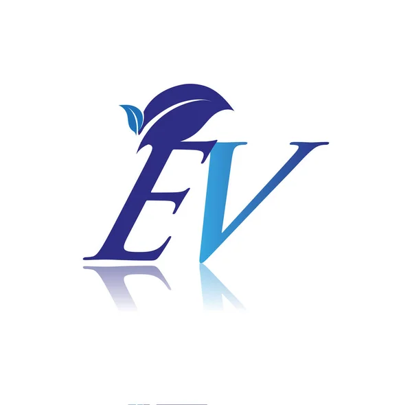 Lettre Initiale Avec Logo Leaf Couleur Bleu Nature Logo Environnement — Image vectorielle
