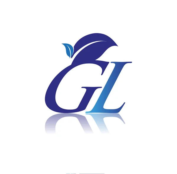 Lettera Iniziale Con Logo Foglia Colorato Blu Natura Ambiente Logo — Vettoriale Stock