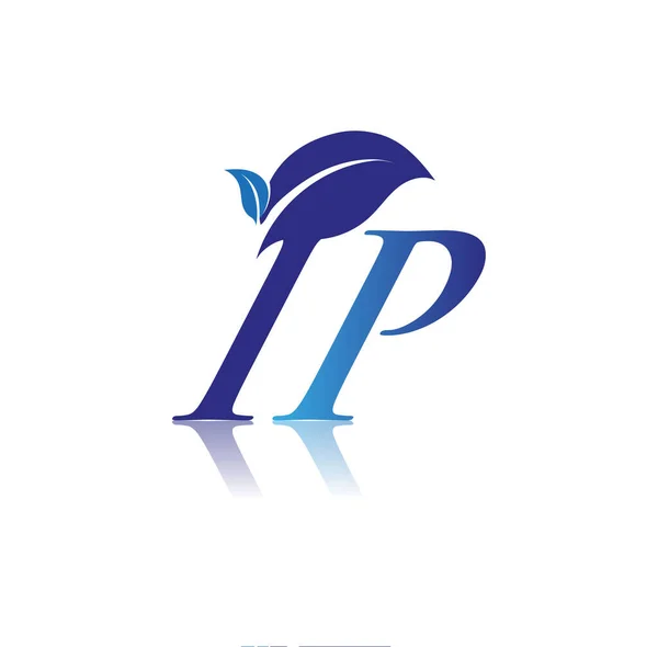 Wstępny List Logo Leaf Kolorowy Niebieski Charakter Logo Środowiska Logo — Wektor stockowy