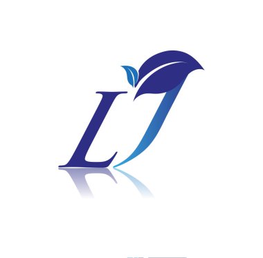 LJ harfinin baş harfi, Konoha logosu, mavi renk ve çevre logosu. iş ve şirket kimliği için vektör logosu.