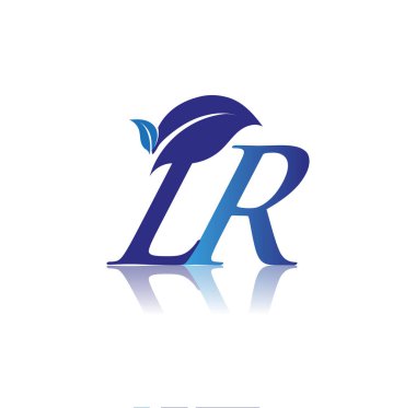 LR harfinin baş harfi, Konoha logosu, mavi renk ve çevre logosu. iş ve şirket kimliği için vektör logosu.