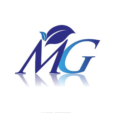 Yaprak logolu ilk harf MG, renkli mavi doğa ve çevre logosu. iş ve şirket kimliği için vektör logosu.
