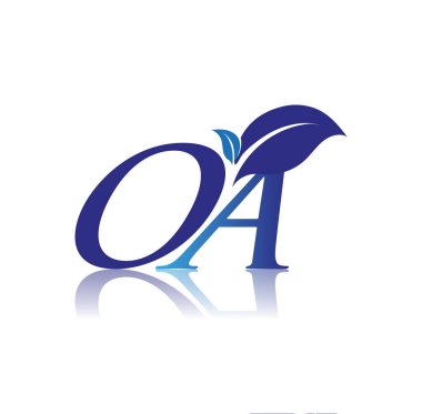 Yaprak logosu, mavi renk ve çevre logosu olan baş harfli OA. iş ve şirket kimliği için vektör logosu.