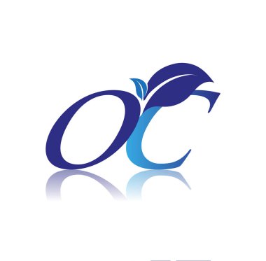 Yaprak logosu, mavi renk doğa ve çevre logosu olan ilk Harf OC. iş ve şirket kimliği için vektör logosu.