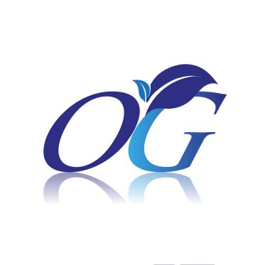 Yaprak logosu olan ilk Harf OG, mavi renk doğa ve çevre logosu. iş ve şirket kimliği için vektör logosu.