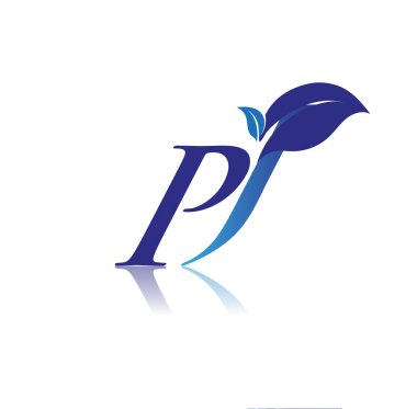 Yaprak logosu olan baş harfli PJ, mavi renk doğa ve çevre logosu. iş ve şirket kimliği için vektör logosu.