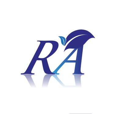 Yaprak logosu, mavi renk ve çevre logosu olan baş harf RA. iş ve şirket kimliği için vektör logosu.