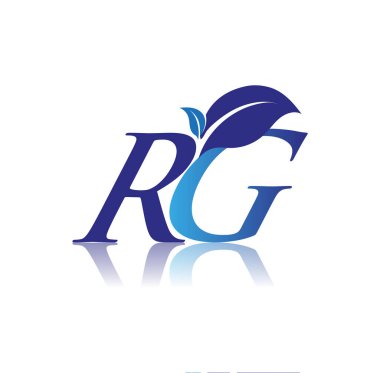 Yaprak logolu ilk harf RG, mavi renk doğa ve çevre logosu. iş ve şirket kimliği için vektör logosu.