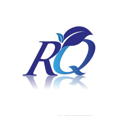 Yaprak logosu olan ilk harf RQ, mavi renk doğa ve çevre logosu. iş ve şirket kimliği için vektör logosu.