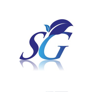 Yaprak logolu ilk harf SG, mavi renk doğa ve çevre logosu. iş ve şirket kimliği için vektör logosu.