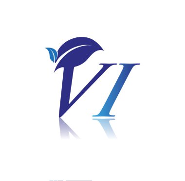 Yaprak logolu ilk harf VI. Renkli mavi doğa ve çevre logosu. iş ve şirket kimliği için vektör logosu.