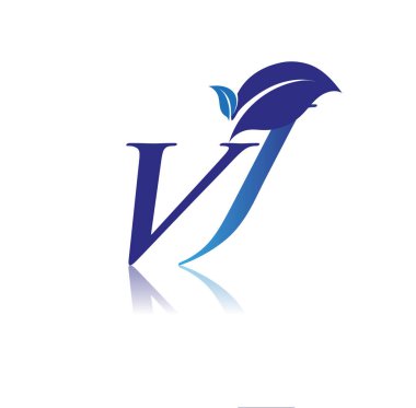 Yaprak logolu ilk harf VJ, mavi renk doğa ve çevre logosu. iş ve şirket kimliği için vektör logosu.