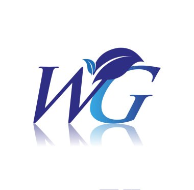 Yaprak logolu ilk harf WG, renkli mavi doğa ve çevre logosu. iş ve şirket kimliği için vektör logosu.