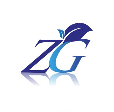 Yaprak logosu olan ilk harf ZG, mavi renk doğa ve çevre logosu. iş ve şirket kimliği için vektör logosu.