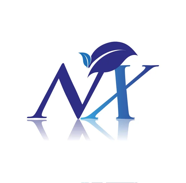 Carta Inicial Con Logotipo Hoja Naturaleza Azul Color Logotipo Del — Vector de stock
