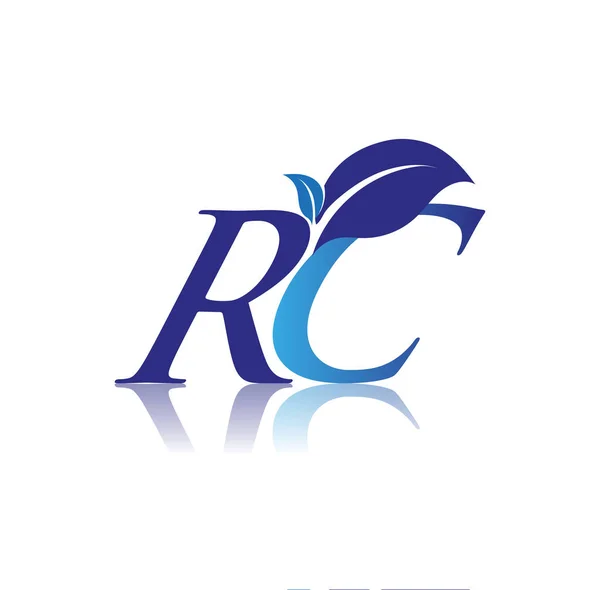 Carta Inicial Con Logotipo Hoja Naturaleza Azul Color Logotipo Del — Vector de stock