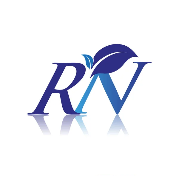 Carta Inicial Com Logotipo Folha Cor Azul Natureza Logotipo Ambiente — Vetor de Stock