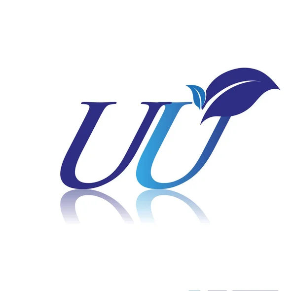 Scrisoare Inițială Logo Frunzelor Natura Albastră Colorată Logo Mediului Logo — Vector de stoc