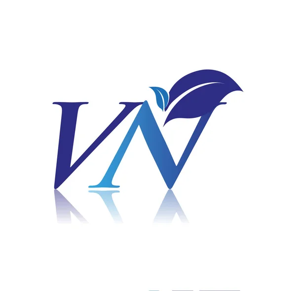Letra Inicial Con Logotipo Hoja Color Azul Naturaleza Logotipo Del — Vector de stock
