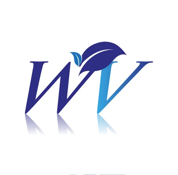 Letra Inicial Con Logotipo Hoja Naturaleza Azul Color Logotipo Del — Vector de stock