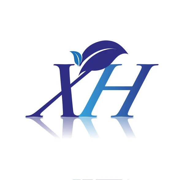 初期の手紙Xh葉のロゴと 色の青自然と環境のロゴ ビジネスと会社のアイデンティティのためのベクトルロゴ — ストックベクタ